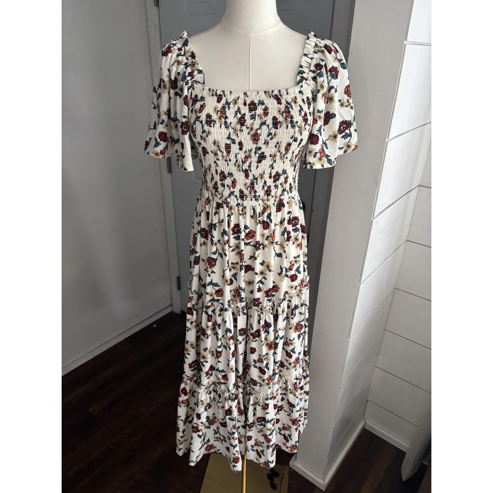 Ivy City Co Dress Womens Small White Floral Sweet Caroline Smocked Midi Sundress - Picture 2 of 7